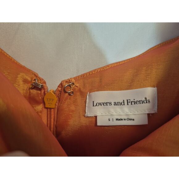 New Lovers & Friends Orange Nikolina Ruffled Off the Shoulder Ruched Dress Small - Picture 6 of 8